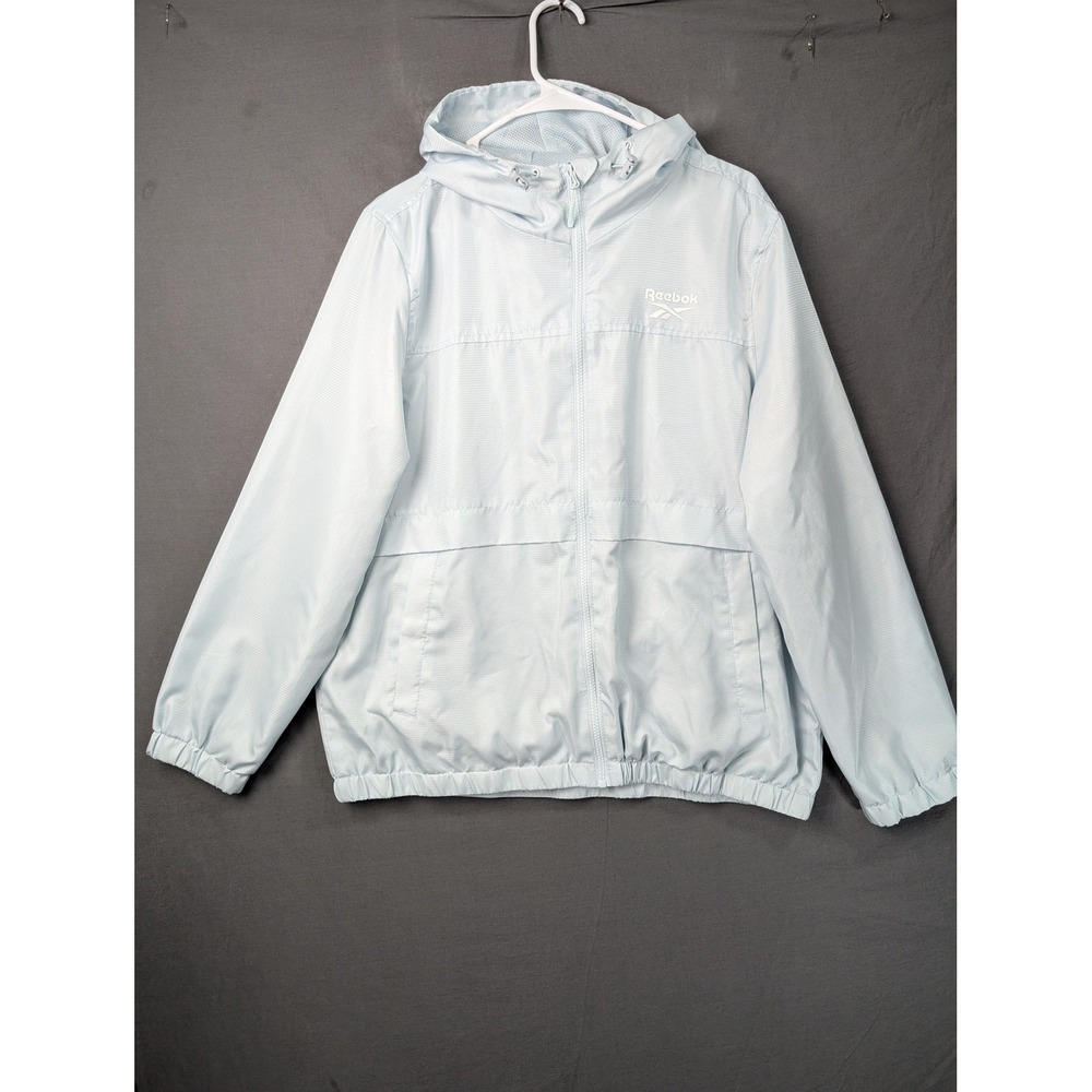 Reebok Mens Light Blue Full Zip Hooded Windbreaker Jacket XL 8006